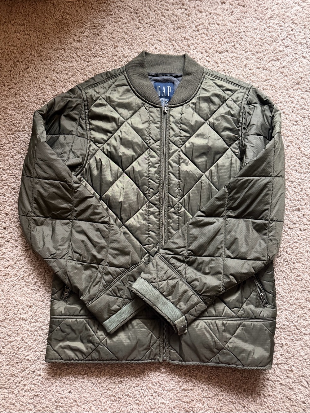 GAP Olive Quilted Bomber Jacket Mens XS